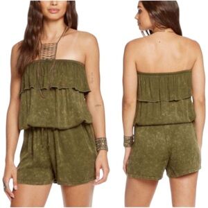 Chaser Ruffle Romper In Mountain Green Size M